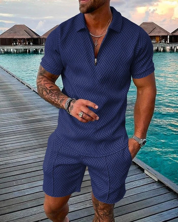Camisola pólo azul Seaside e calções Co-Ord