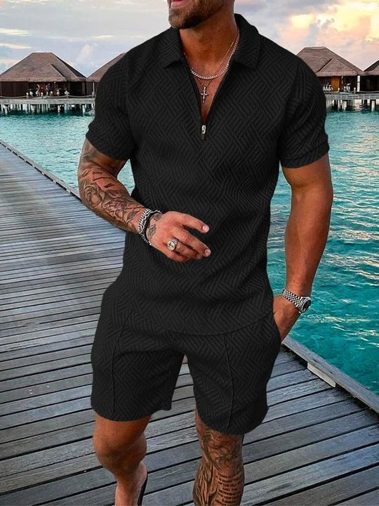 Camisola pólo preta Meia-noite e calções Co-Ord