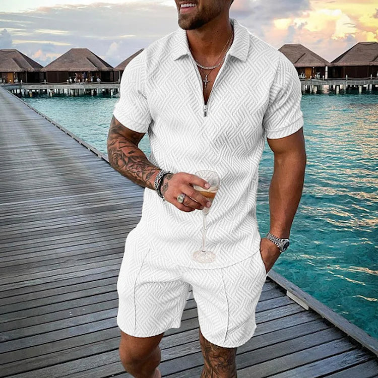 Camisola pólo e calções brancos Infinity Co-Ord