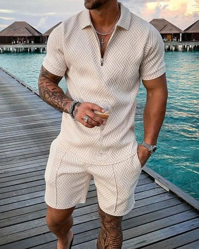 Camisa pólo com lapela e calções Co-Ord