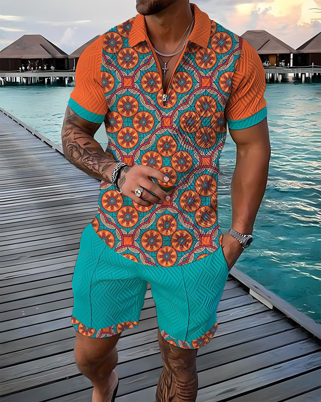 Camisola pólo e calções Azure Co-Ord