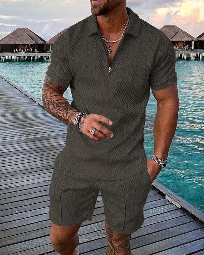 Lazer Camisa pólo verde e calções Co-Ord