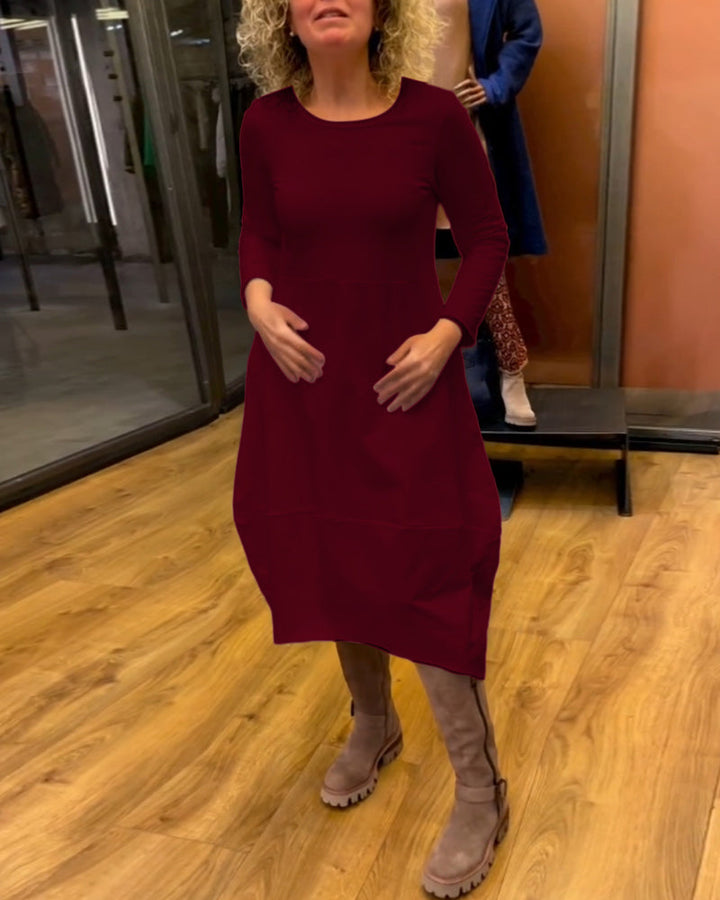 Clara Vestido Midi Outono com Bolsos