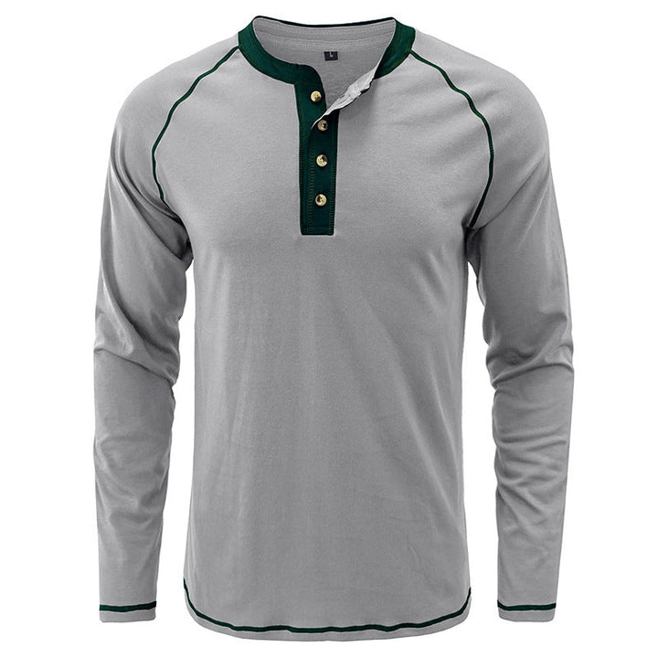 Camisa de algodão elegante com gola Henley