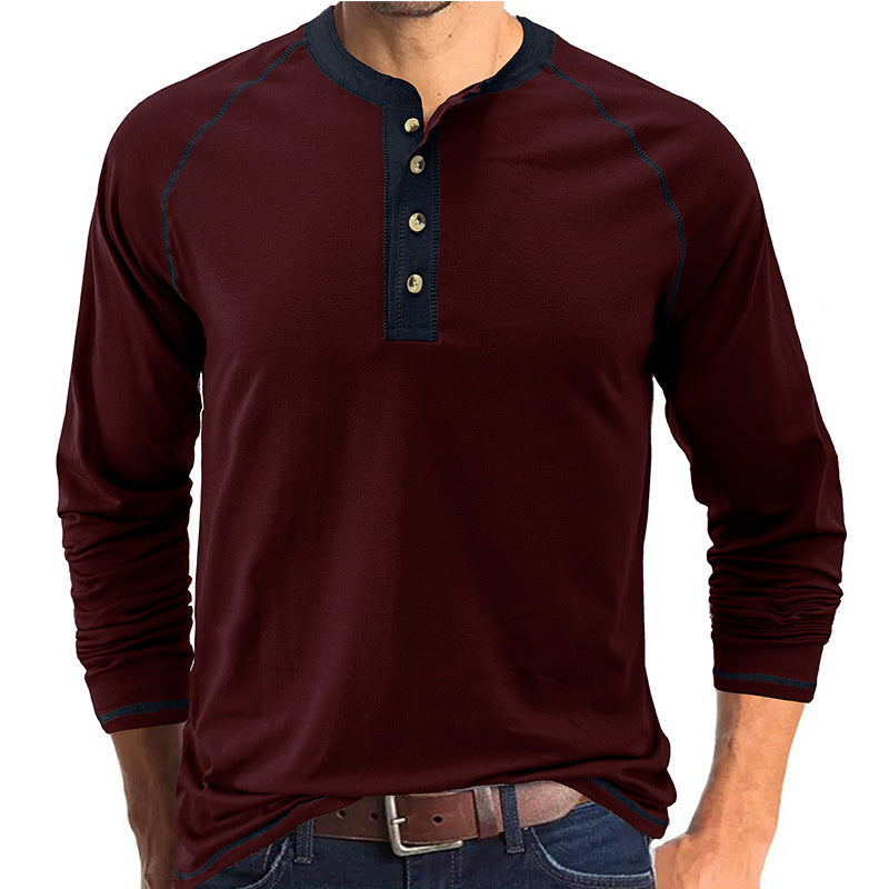 Camisa de algodão elegante com gola Henley