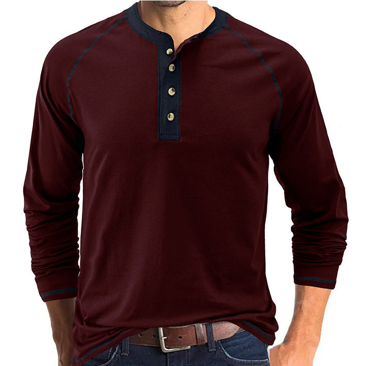 Camisa de algodão elegante com gola Henley