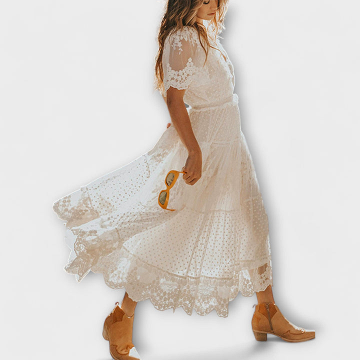 Helena - Vestido midi Lacey com decote em V