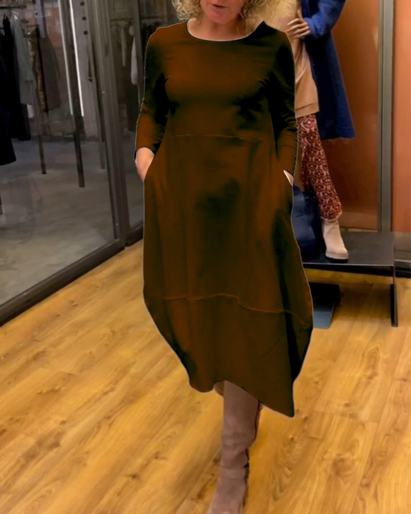 Clara Vestido Midi Outono com Bolsos