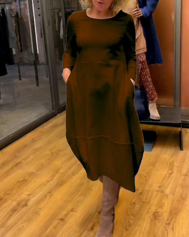 Clara Vestido Midi Outono com Bolsos