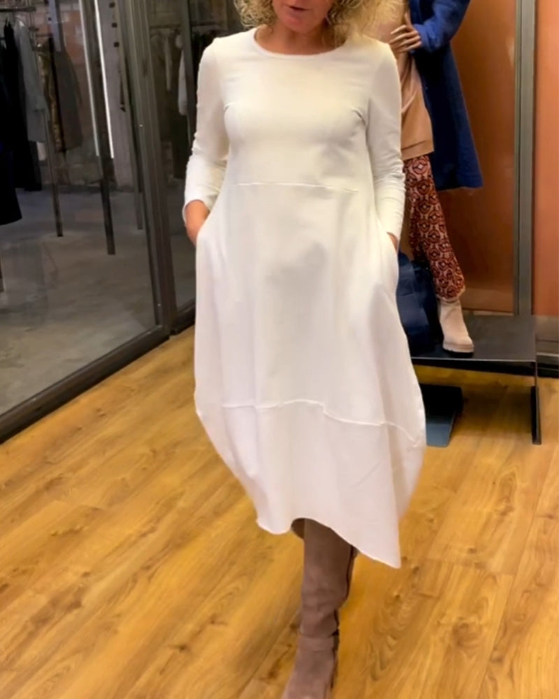 Clara Vestido Midi Outono com Bolsos