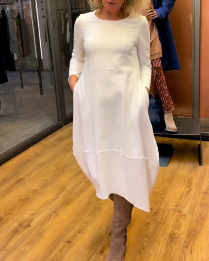 Clara Vestido Midi Outono com Bolsos