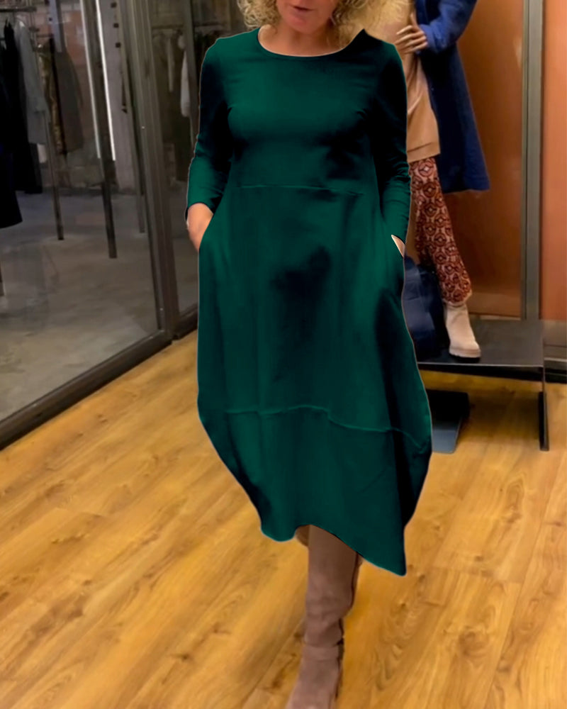 Clara Vestido Midi Outono com Bolsos