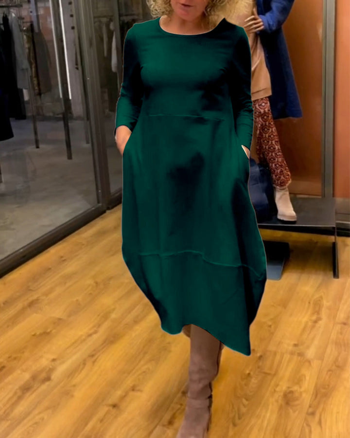 Clara Vestido Midi Outono com Bolsos