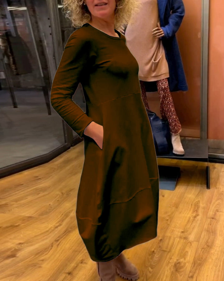 Clara Vestido Midi Outono com Bolsos