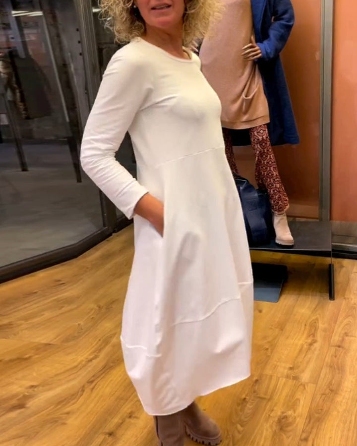Clara Vestido Midi Outono com Bolsos