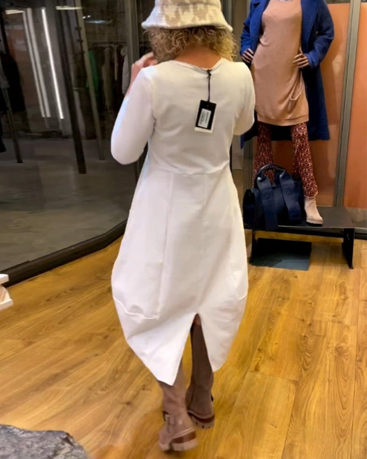 Clara Vestido Midi Outono com Bolsos