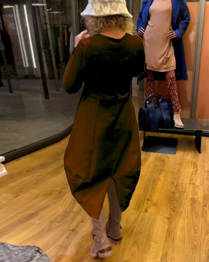 Clara Vestido Midi Outono com Bolsos