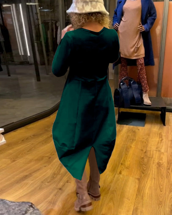 Clara Vestido Midi Outono com Bolsos
