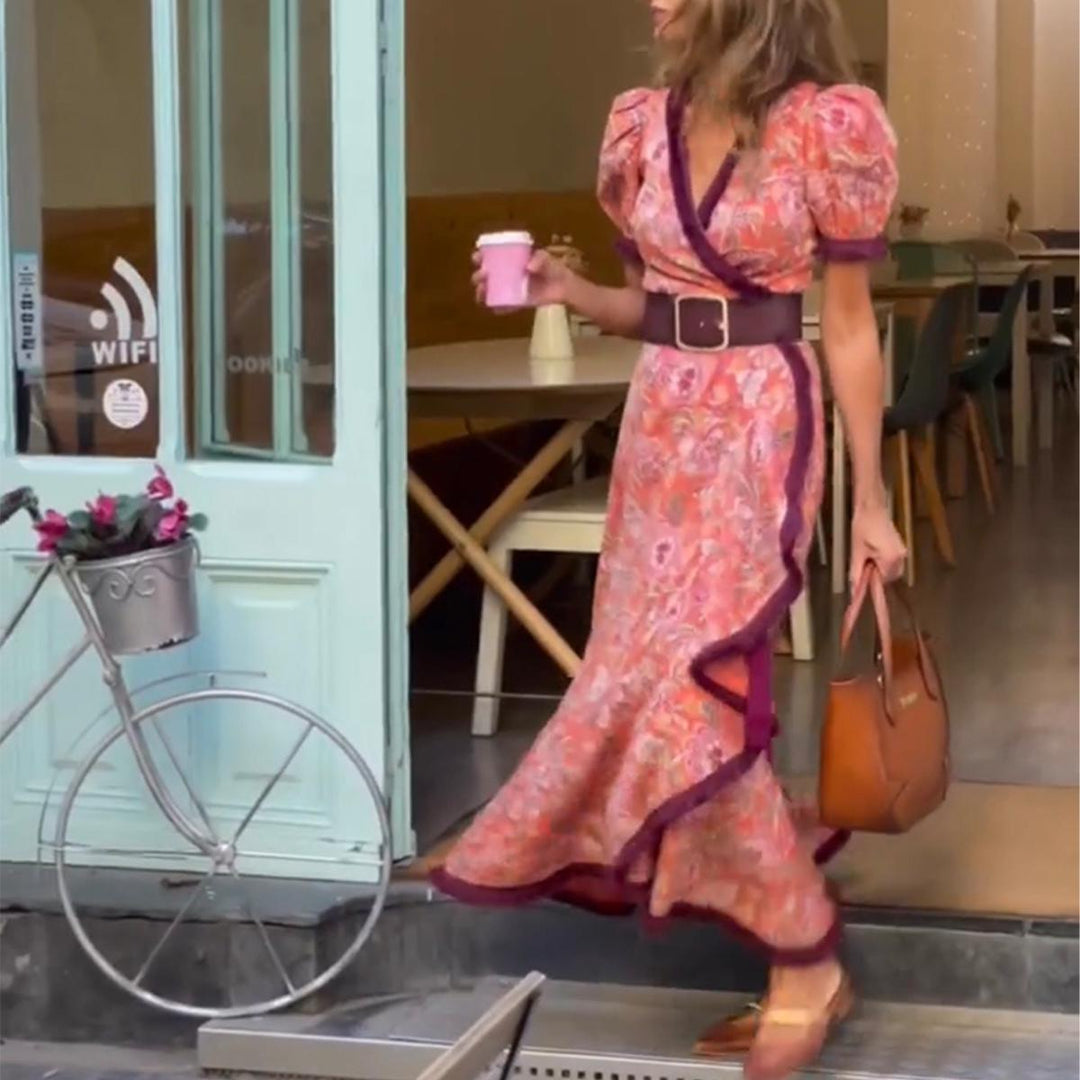Zia – Vestido Longo Elegante com Mangas Bufantes
