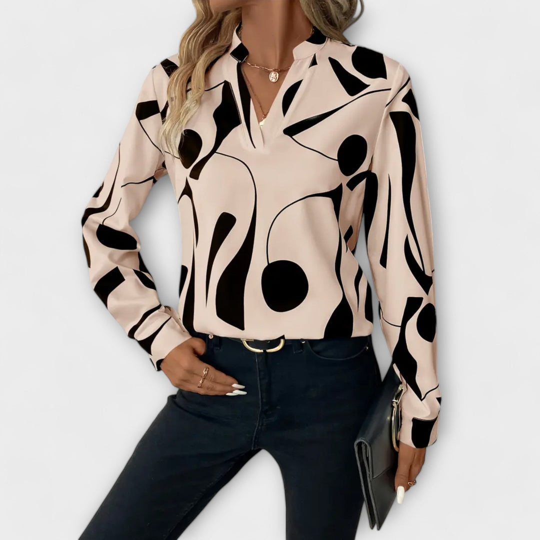 Joana - Blusa elegante de manga comprida com um decote pontiagudo
