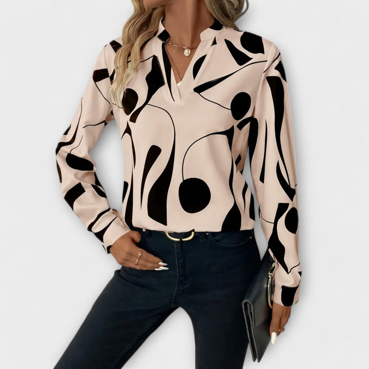 Joana - Blusa elegante de manga comprida com um decote pontiagudo