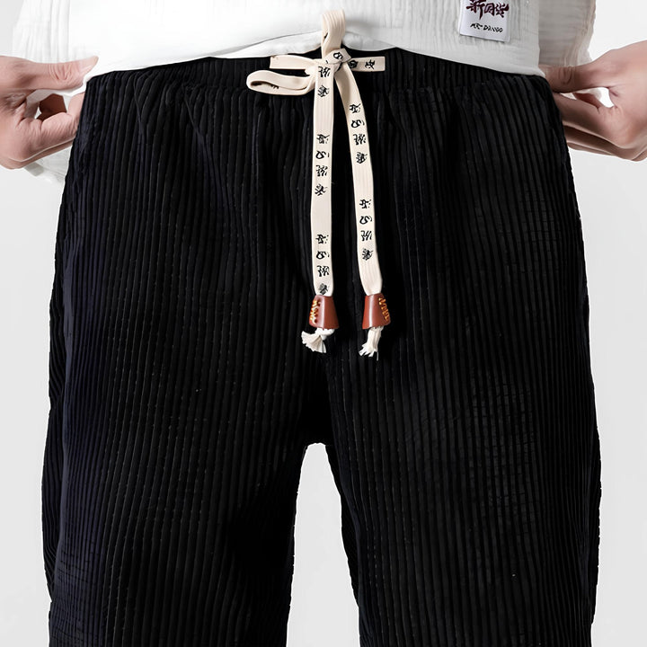 Jitsu - Calças de veludo às riscas Preto Camel