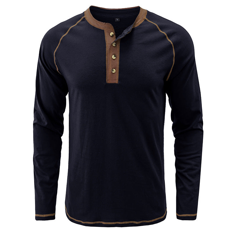 Camisa de algodão elegante com gola Henley