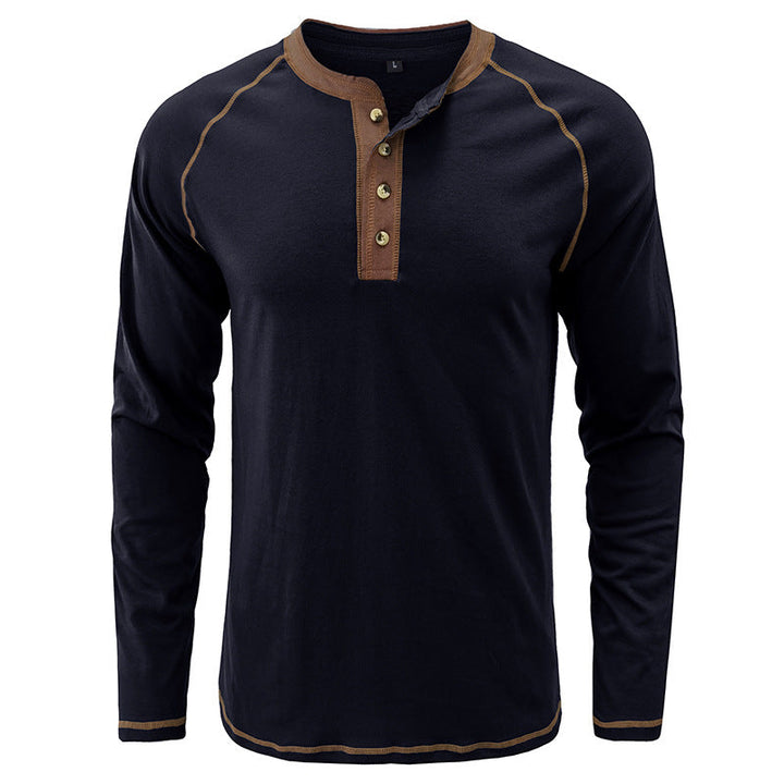 Camisa de algodão elegante com gola Henley