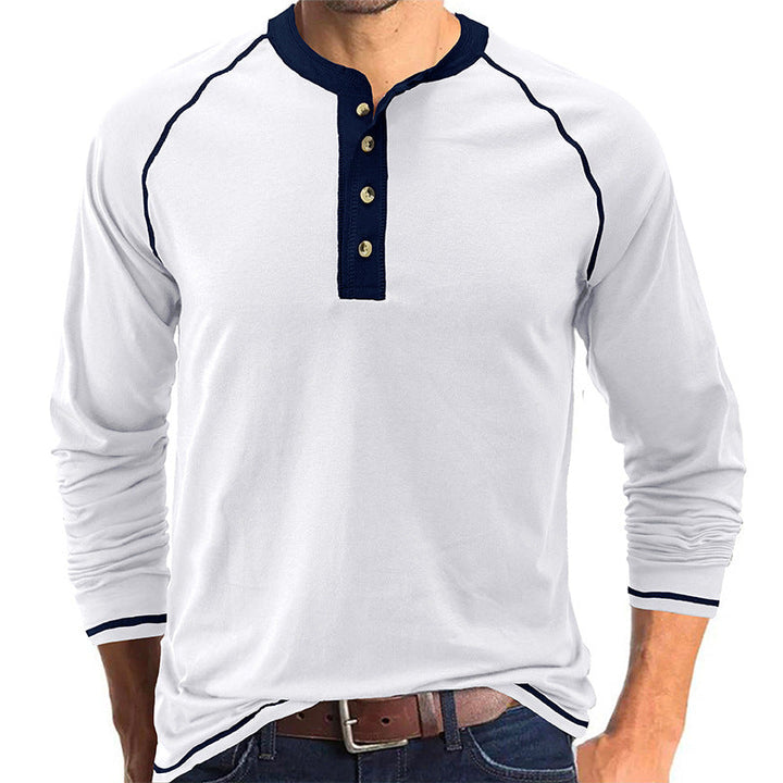 Camisa de algodão elegante com gola Henley