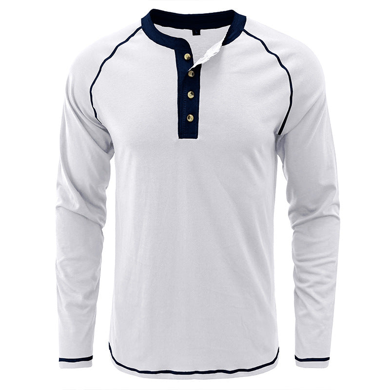 Camisa de algodão elegante com gola Henley