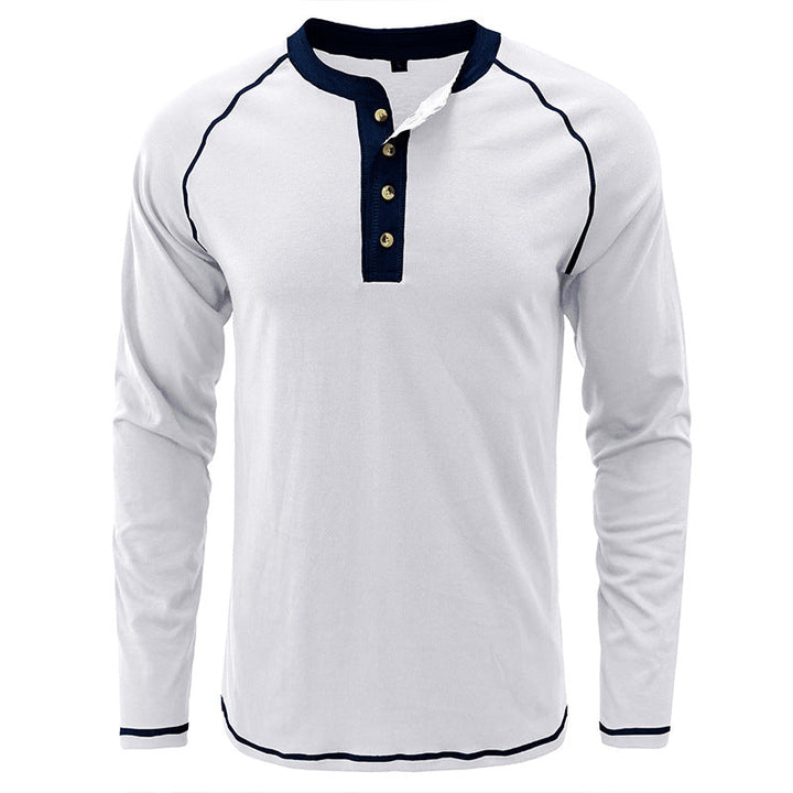 Camisa de algodão elegante com gola Henley