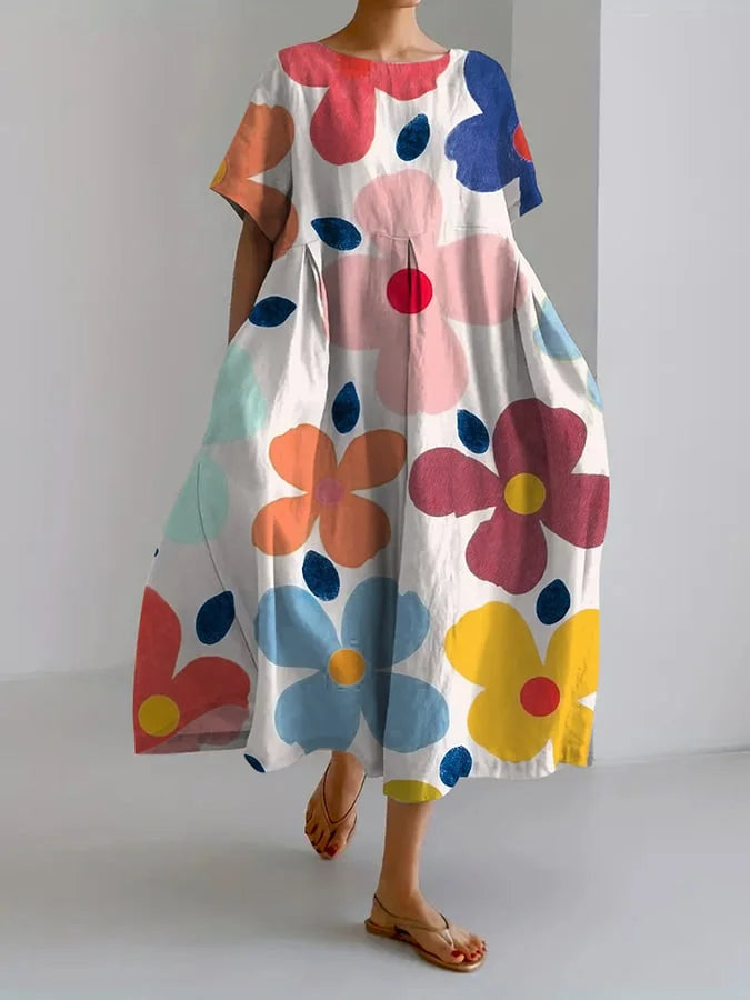 Eliana | Vestido midi floral com estilo despreocupado e conforto de verão para dias coloridos