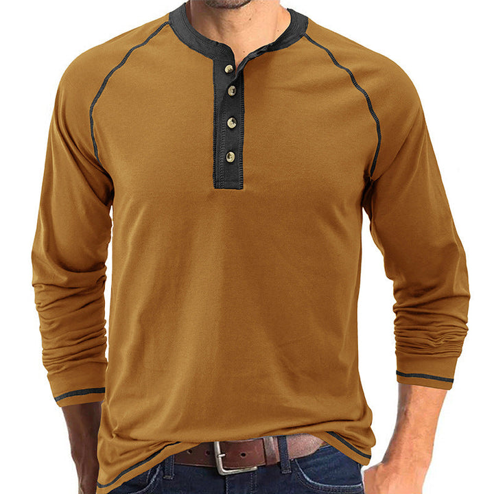 Camisa de algodão elegante com gola Henley