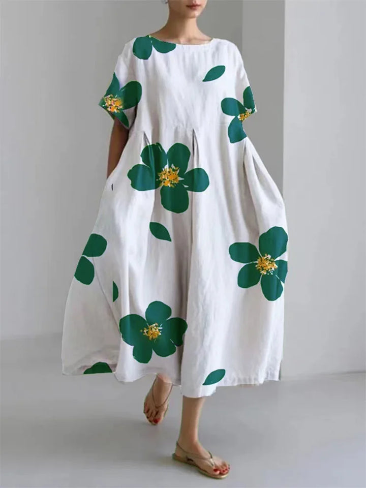 Caterina | Vestido comprido de verão com flores brilhantes e conforto suave para os dias de sol