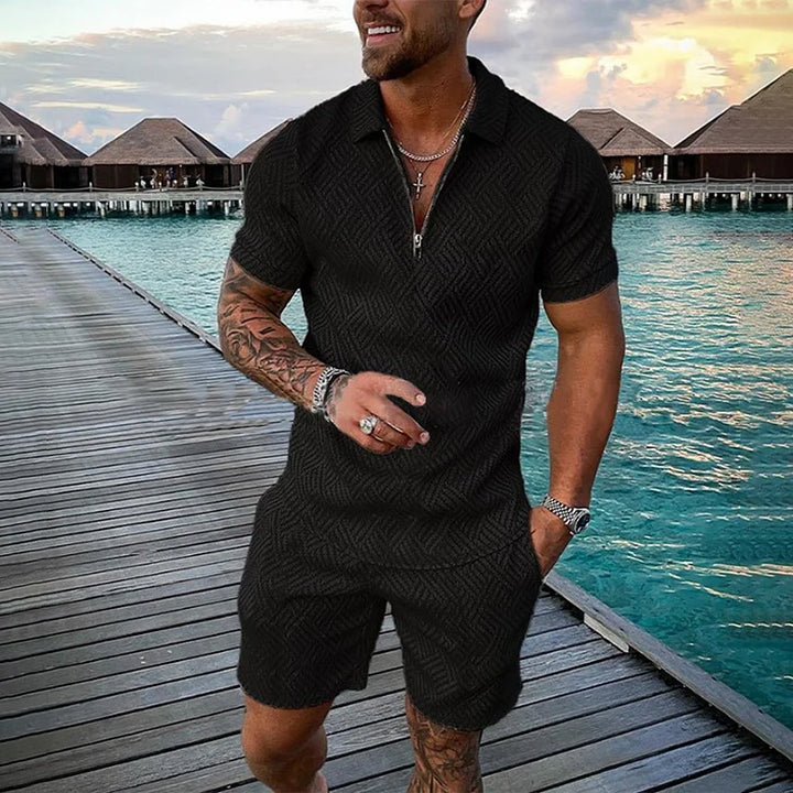 Camisola pólo casual e calções de banho
