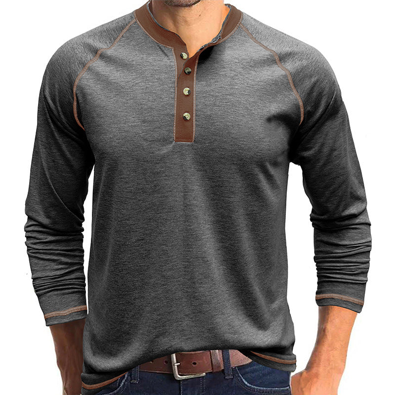 Camisa de algodão elegante com gola Henley