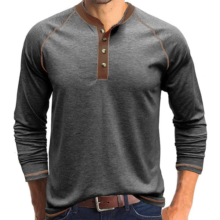 Camisa de algodão elegante com gola Henley