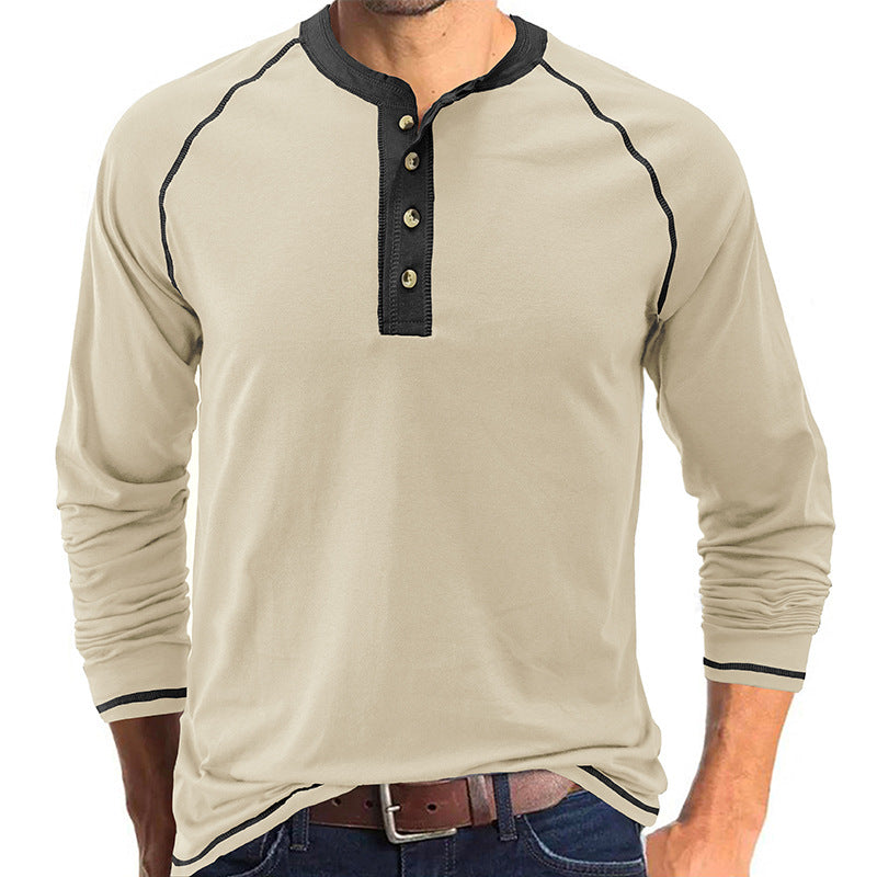 Camisa de algodão elegante com gola Henley