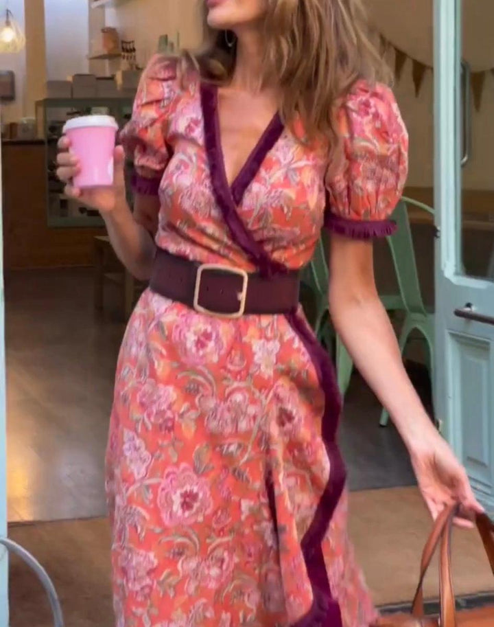 Zia – Vestido Longo Elegante com Mangas Bufantes