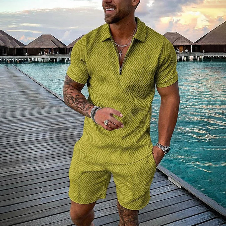 Camisola pólo casual e calções de banho