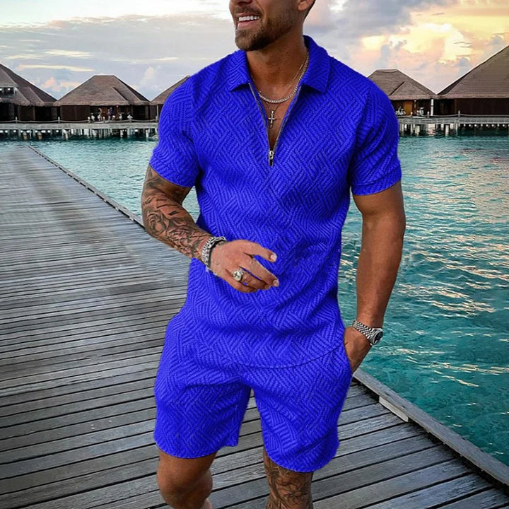 Camisola pólo casual e calções de banho