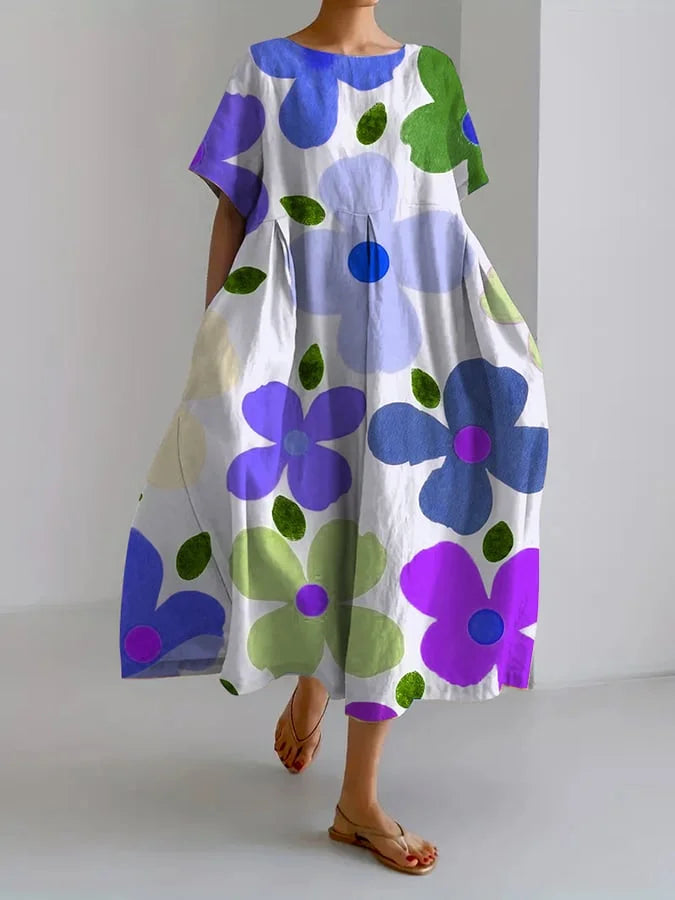 Eliana | Vestido midi floral com estilo despreocupado e conforto de verão para dias coloridos
