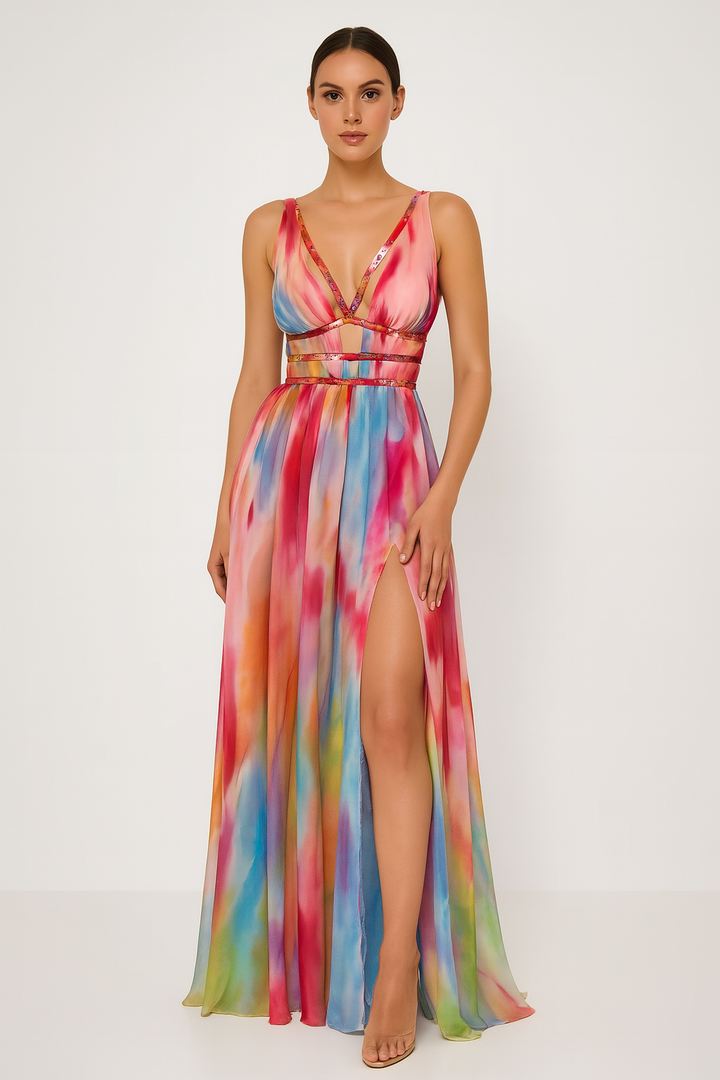 Bella - Vestido Maxi Colorido e Estiloso