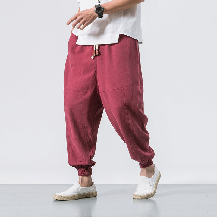 Shao - Calças harém de algodão confortáveis Vermelho