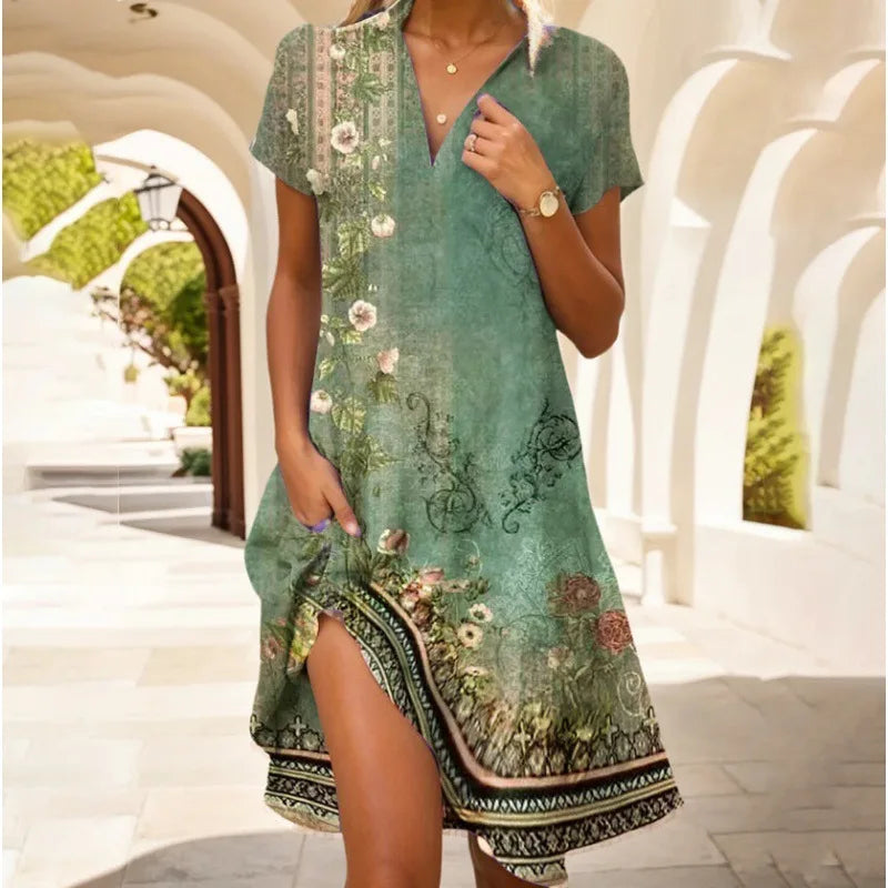 Laurie | Vestido Florescente com Decote em V e Botões