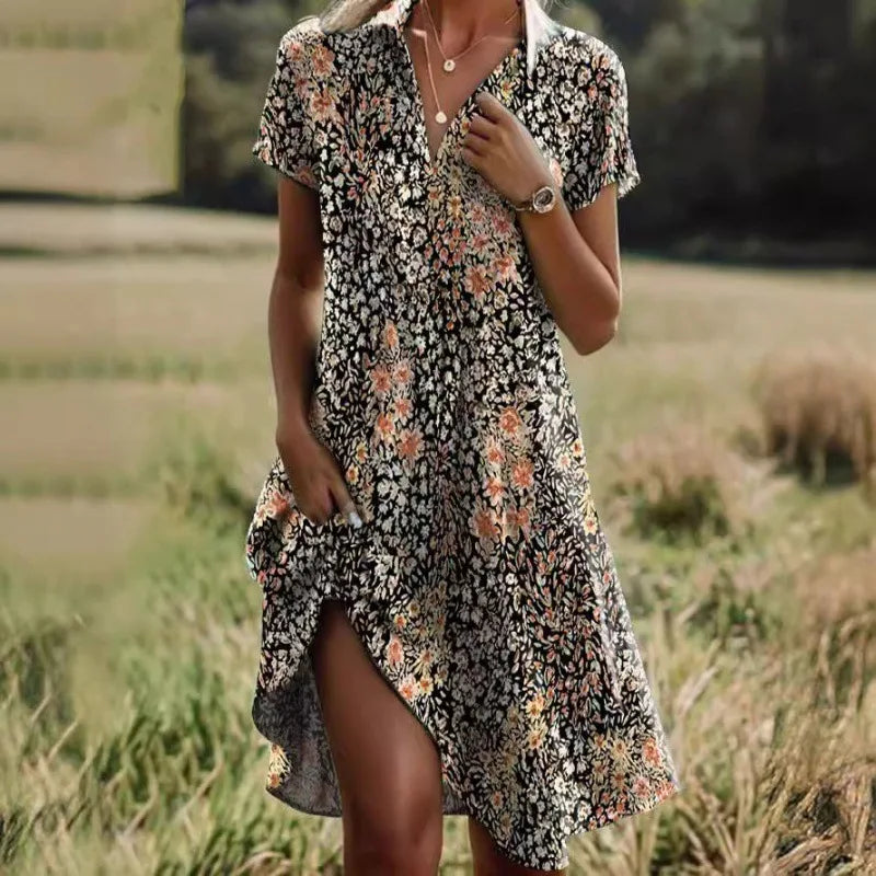 Laurie | Vestido Florescente com Decote em V e Botões