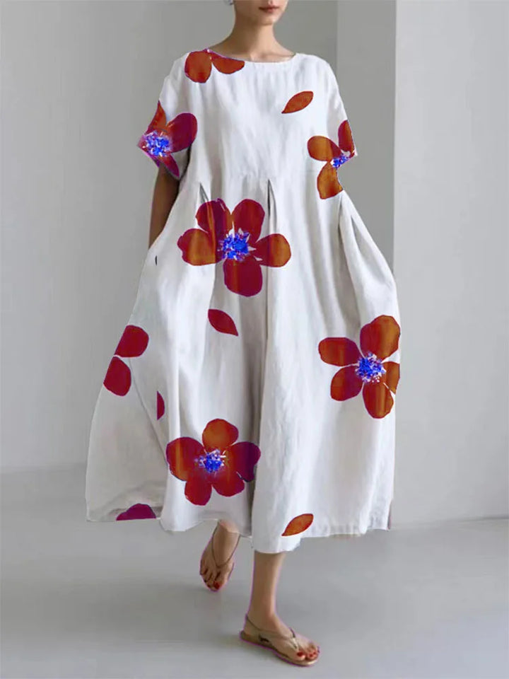 Caterina | Vestido comprido de verão com flores brilhantes e conforto suave para os dias de sol