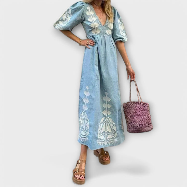 Sílvia - Vestido Estampado para uma Elegância sem Esforço