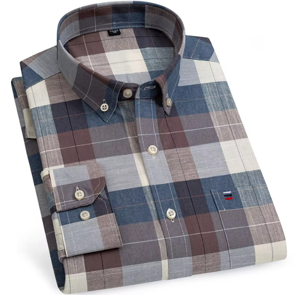 Carlos - Camisa xadrez de algodão com mangas compridas