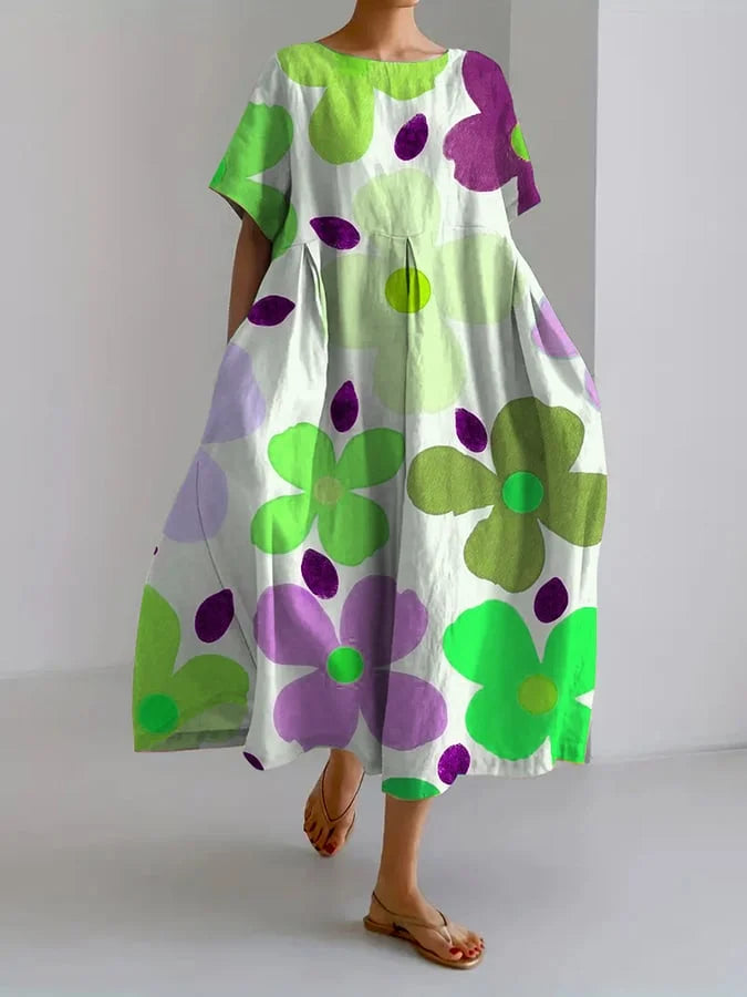 Eliana | Vestido midi floral com estilo despreocupado e conforto de verão para dias coloridos